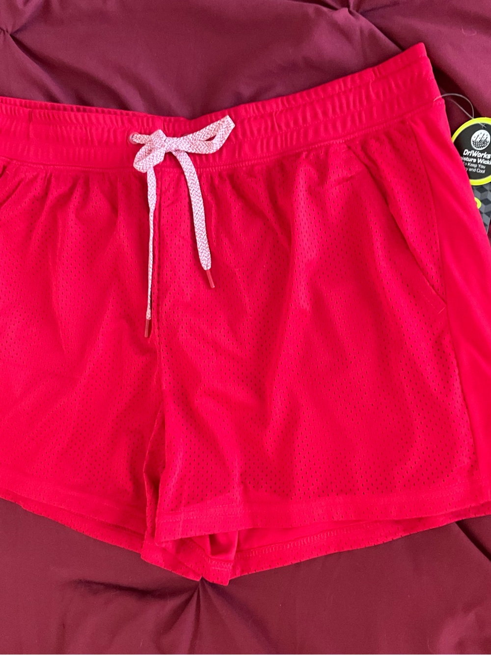 Athletic Works Women’s Mesh Drawstring Shorts - Hot Pink with White Drawcord